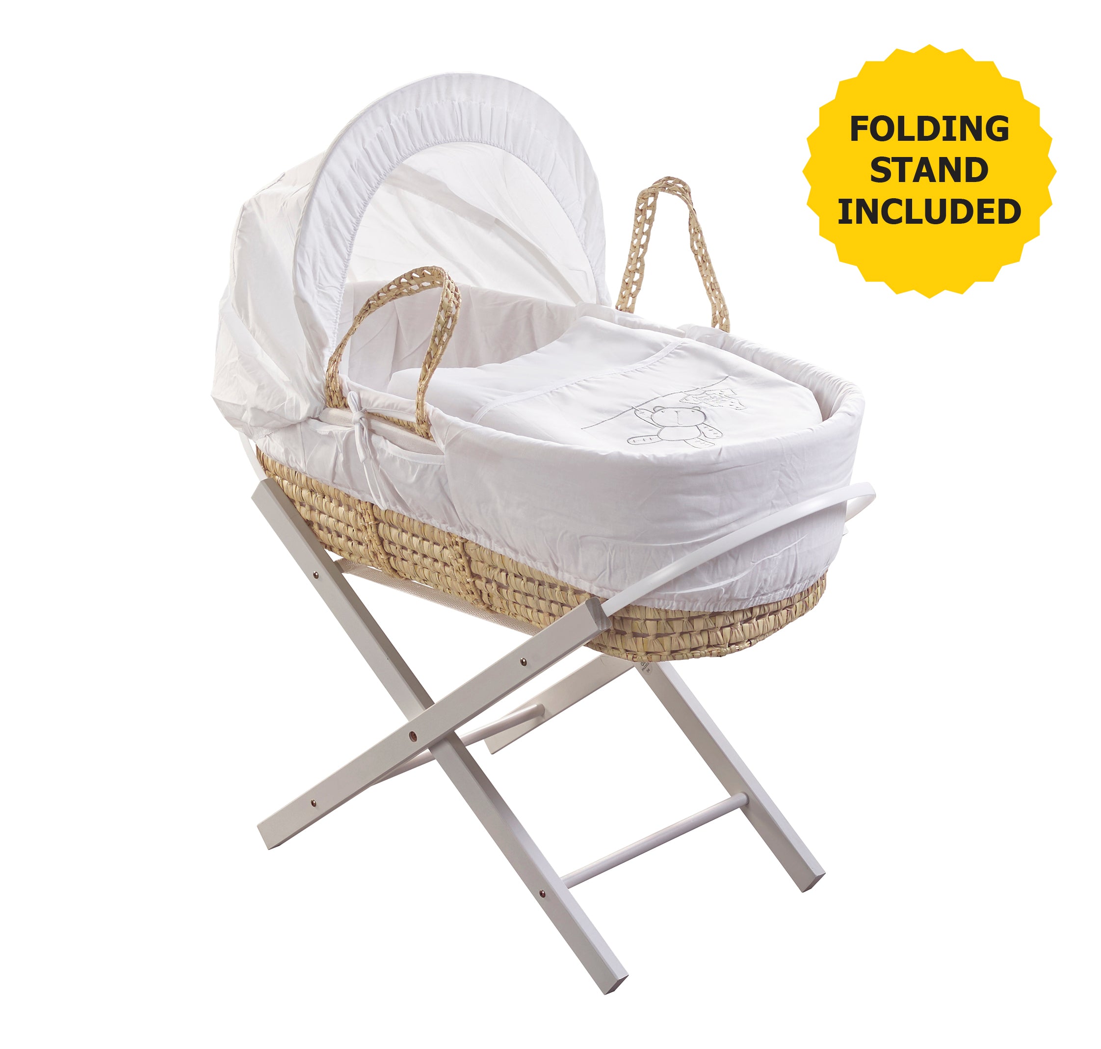 Kinder Valley White Teddy Wash Day Palm Moses Basket with Folding Stand Grey