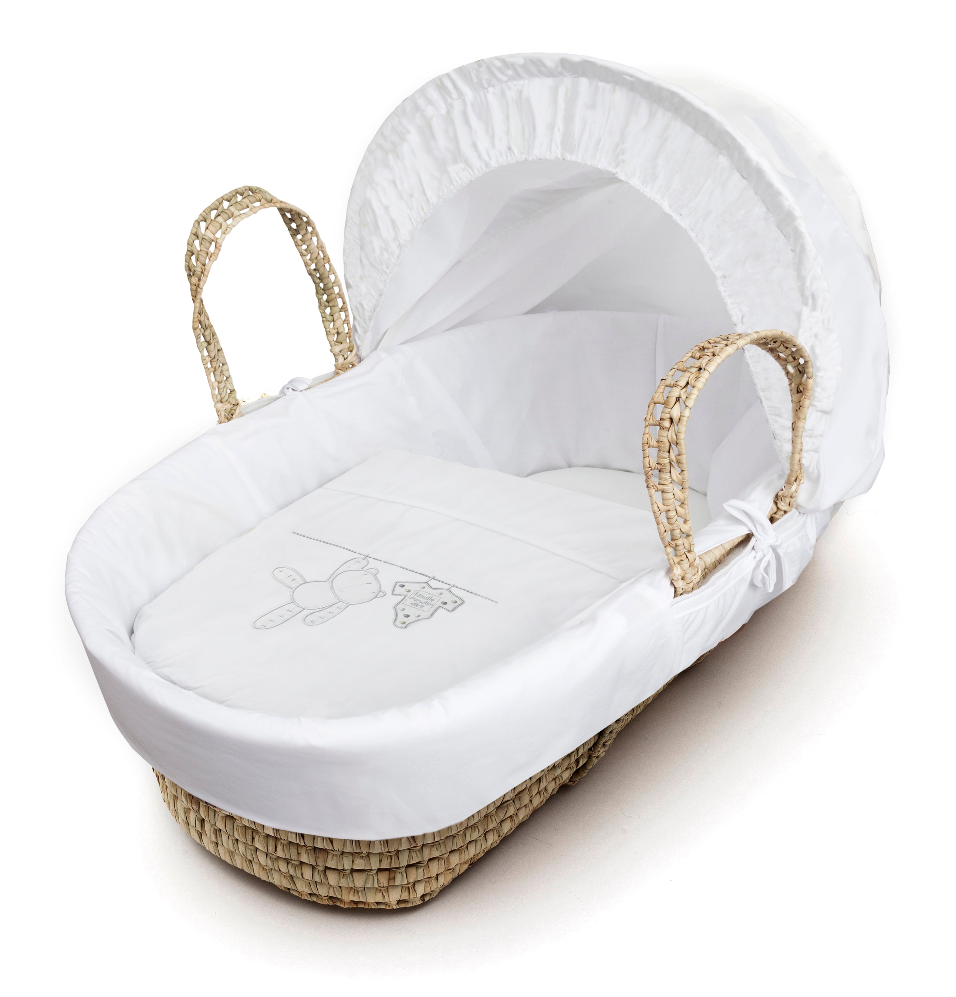 Kinder Valley White Teddy Wash Day Palm Moses Basket with Folding Stand Grey