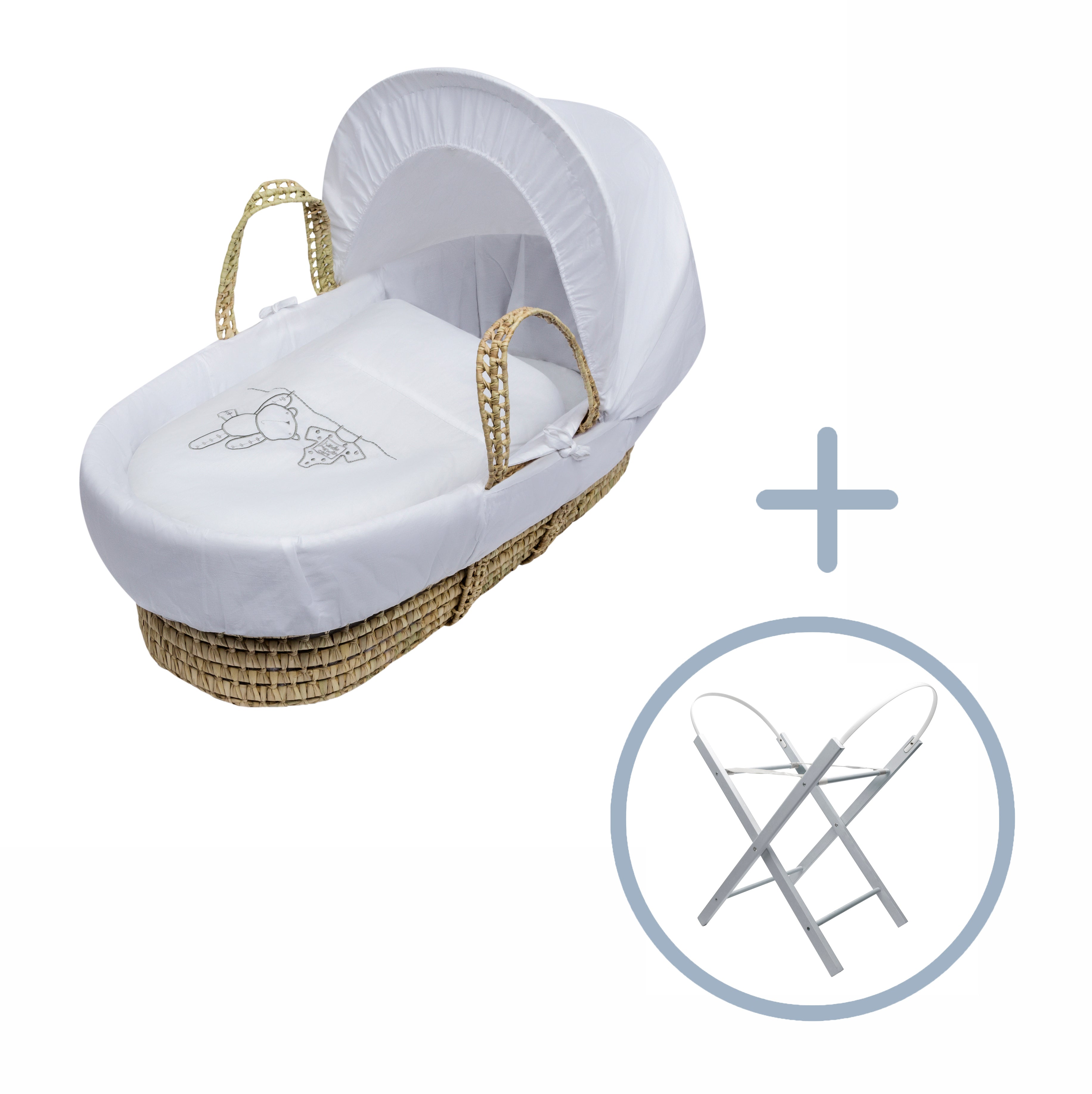 Kinder Valley White Teddy Wash Day Palm Moses Basket with Folding Stand Grey