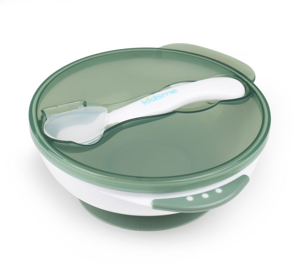 Kidsme Suction Bowl With Ideal Temperature Feeding Spoon Set Grey