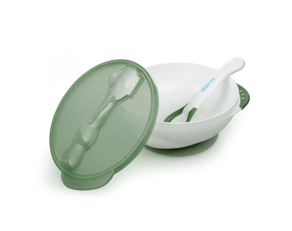 Kidsme Suction Bowl With Ideal Temperature Feeding Spoon Set Grey