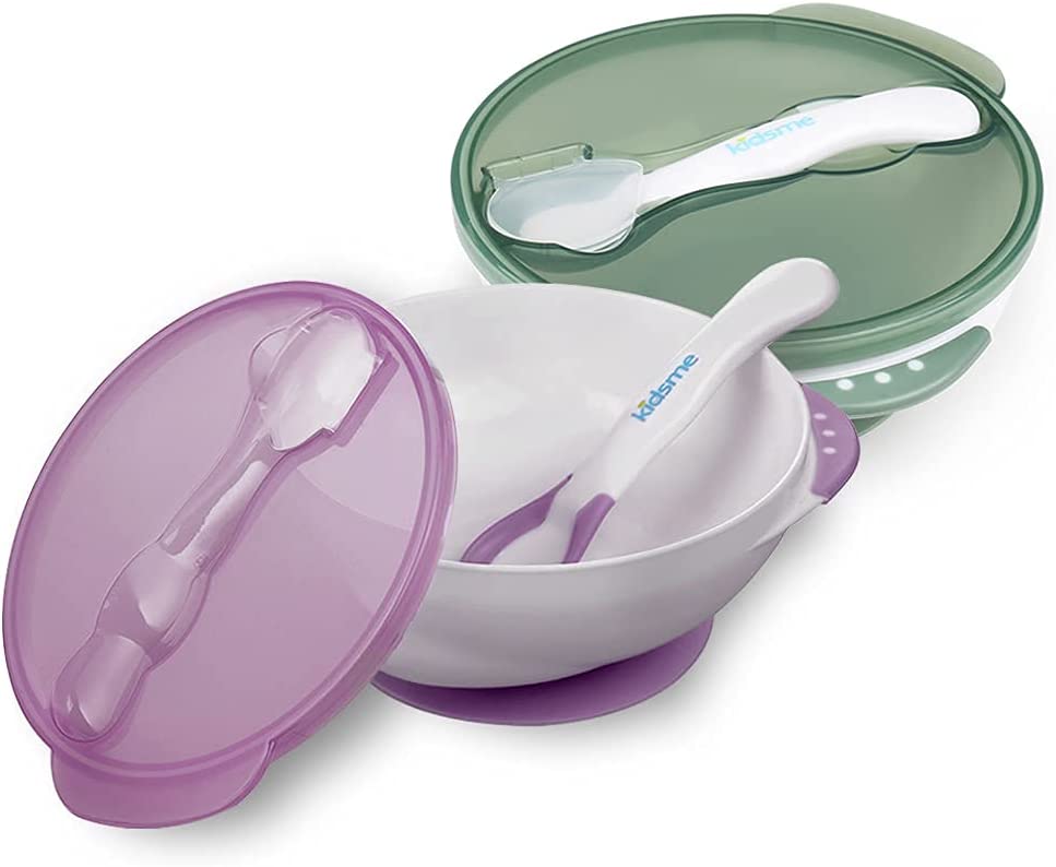 Kidsme Suction Bowl With Ideal Temperature Feeding Spoon Set Grey