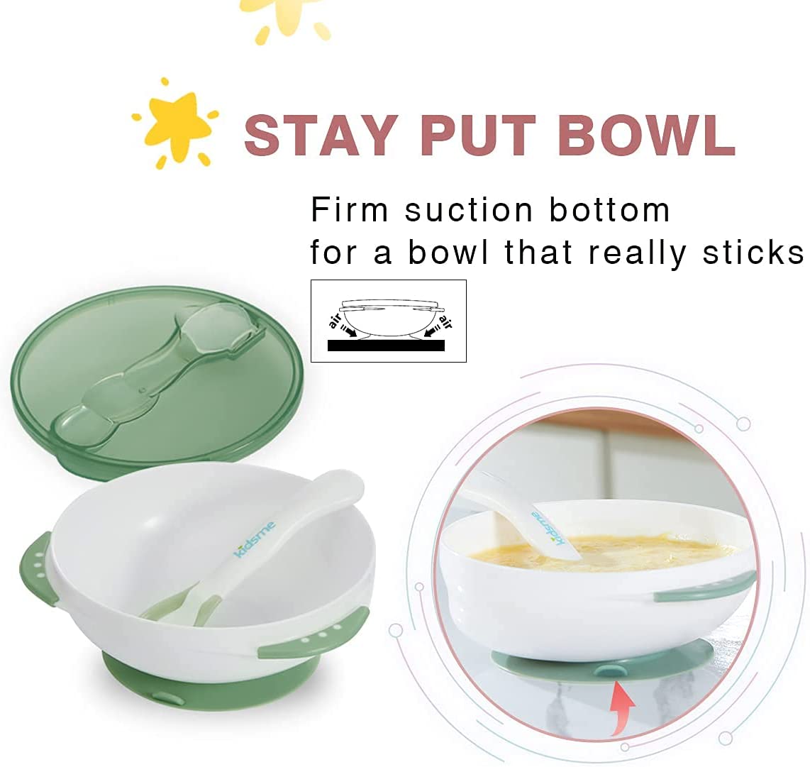 Kidsme Suction Bowl With Ideal Temperature Feeding Spoon Set Grey