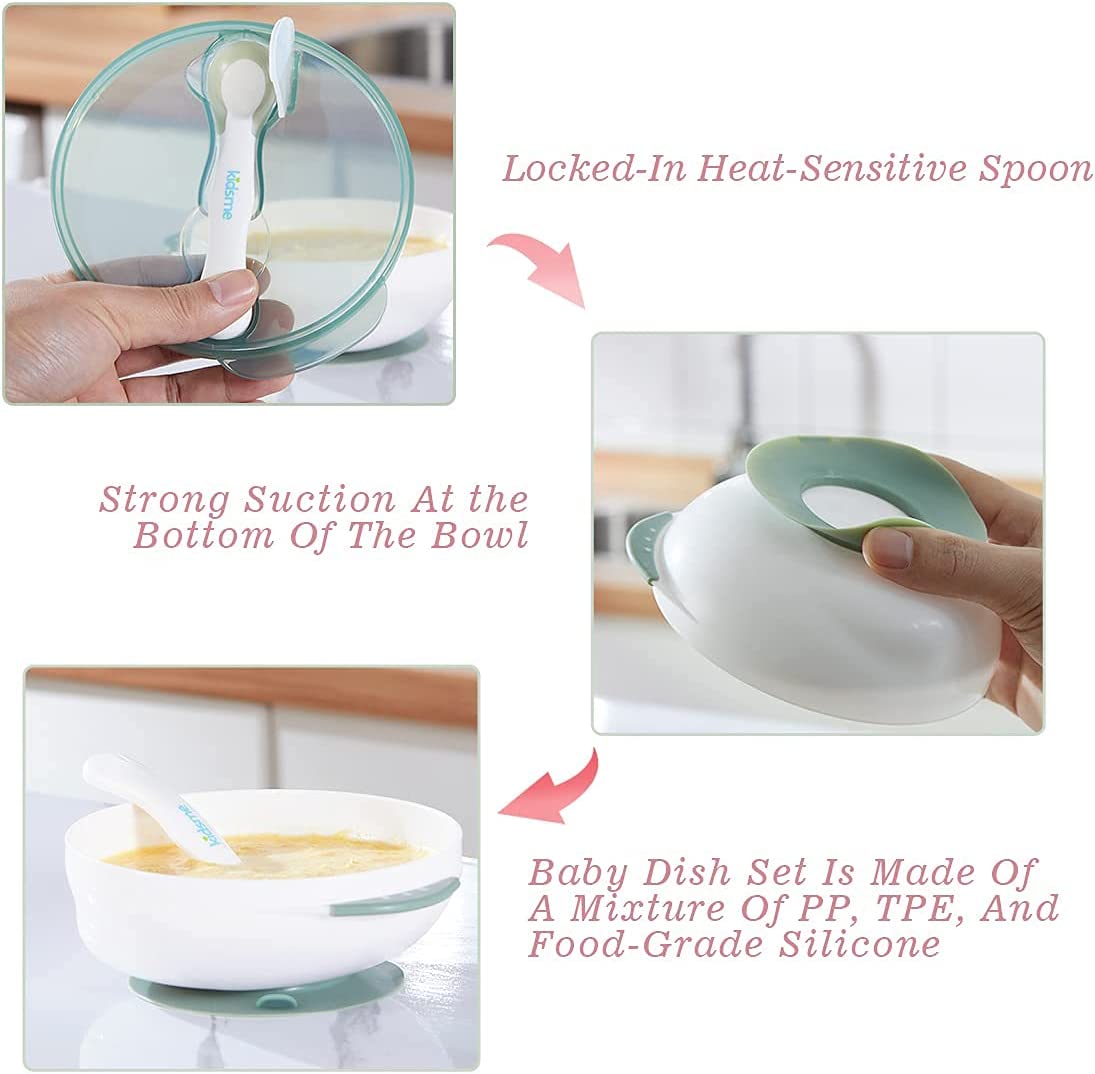 Kidsme Suction Bowl With Ideal Temperature Feeding Spoon Set Grey