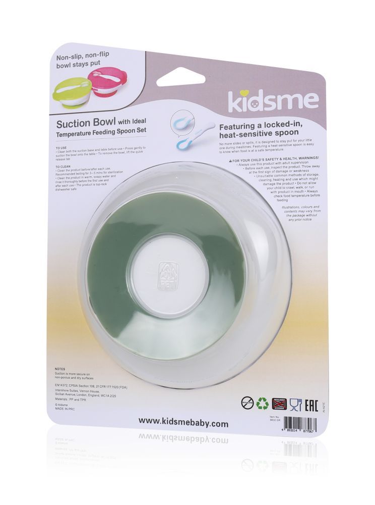 Kidsme Suction Bowl With Ideal Temperature Feeding Spoon Set Grey