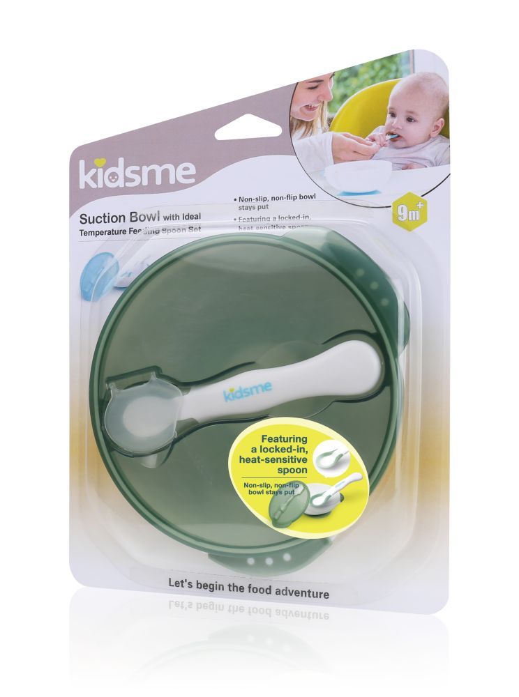 Kidsme Suction Bowl With Ideal Temperature Feeding Spoon Set Grey