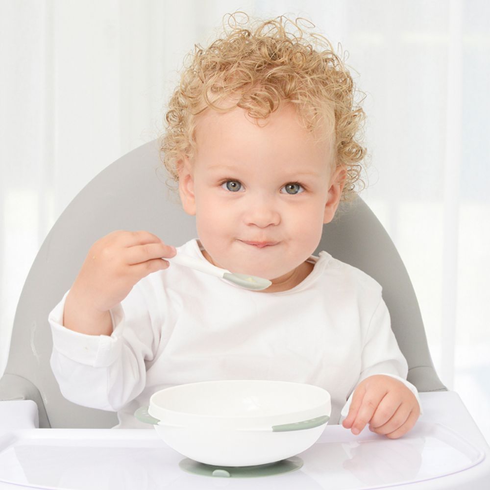 Kidsme Suction Bowl With Ideal Temperature Feeding Spoon Set Grey