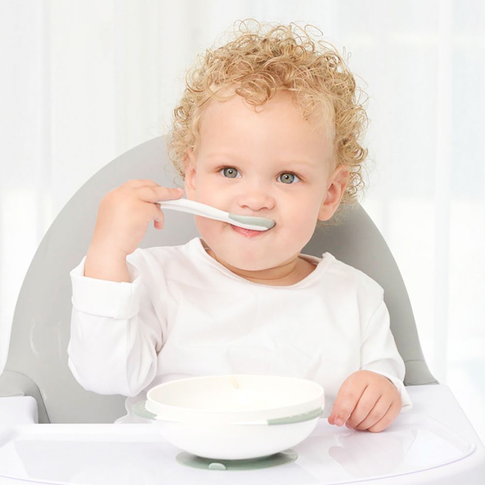 Kidsme Suction Bowl With Ideal Temperature Feeding Spoon Set Grey