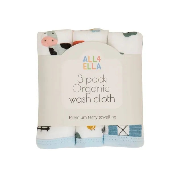 All4Ella - Wash Cloth 3 Pack - Barnyard