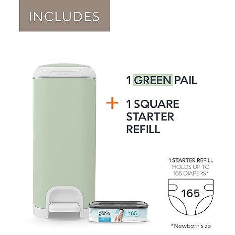 Diaper Genie Select Odor Lock Stainless Steel Pail Green