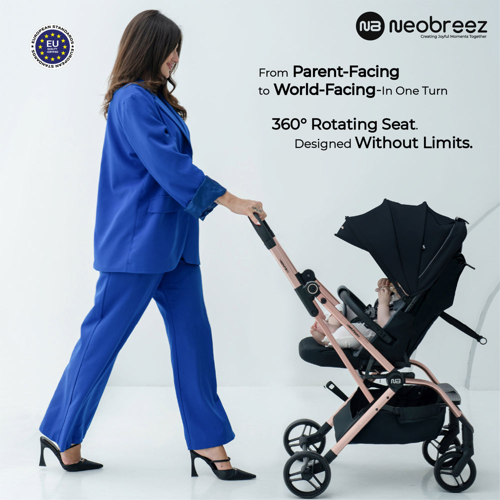 Neobreez Octa 360 Degree Rotate Lightweight Compact Travel Stroller Black