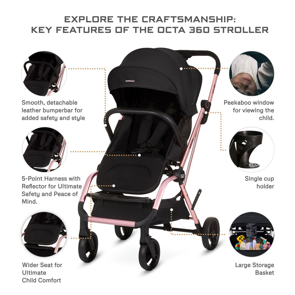Neobreez Octa 360 Degree Rotate Lightweight Compact Travel Stroller Black