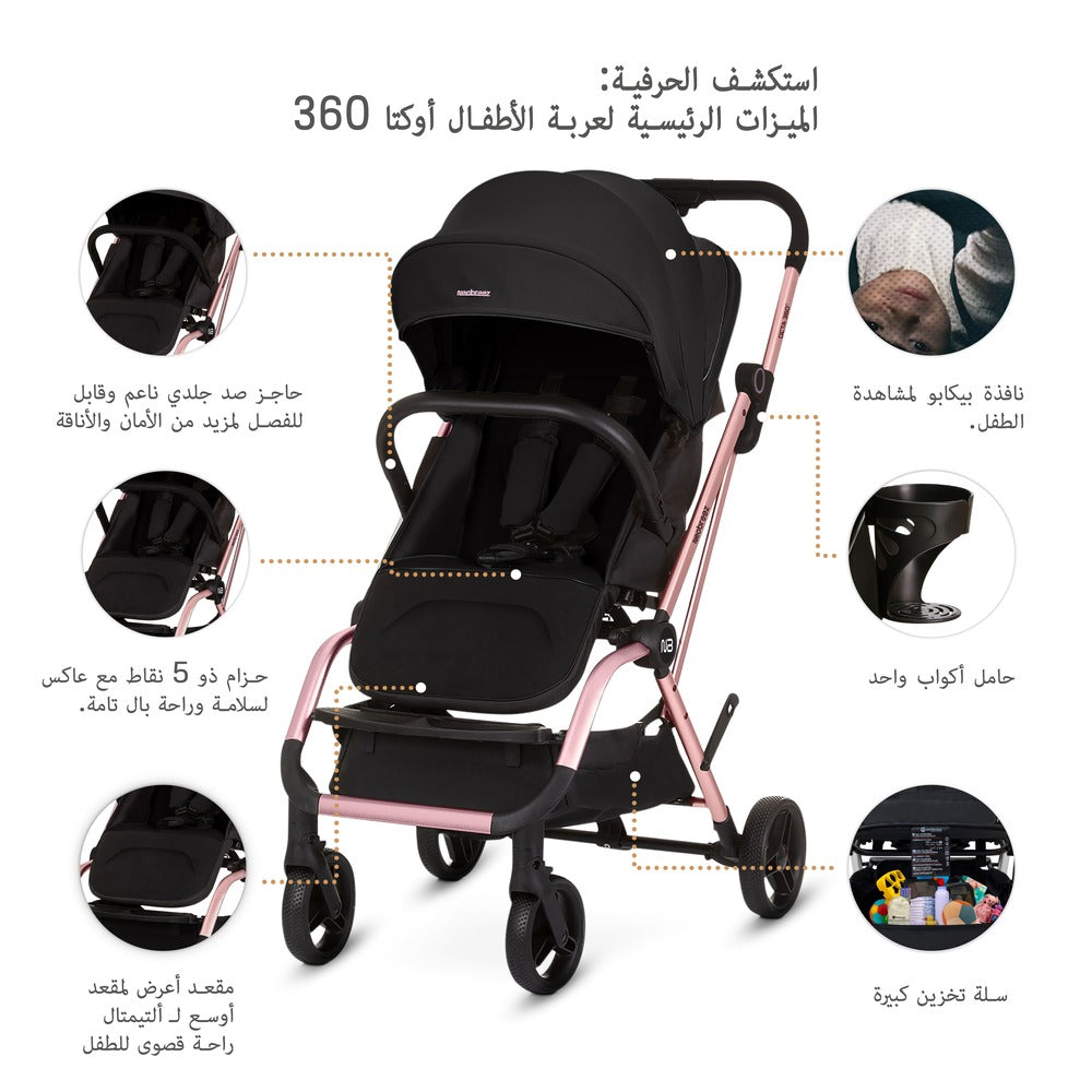Neobreez Octa 360 Degree Rotate Lightweight Compact Travel Stroller Black