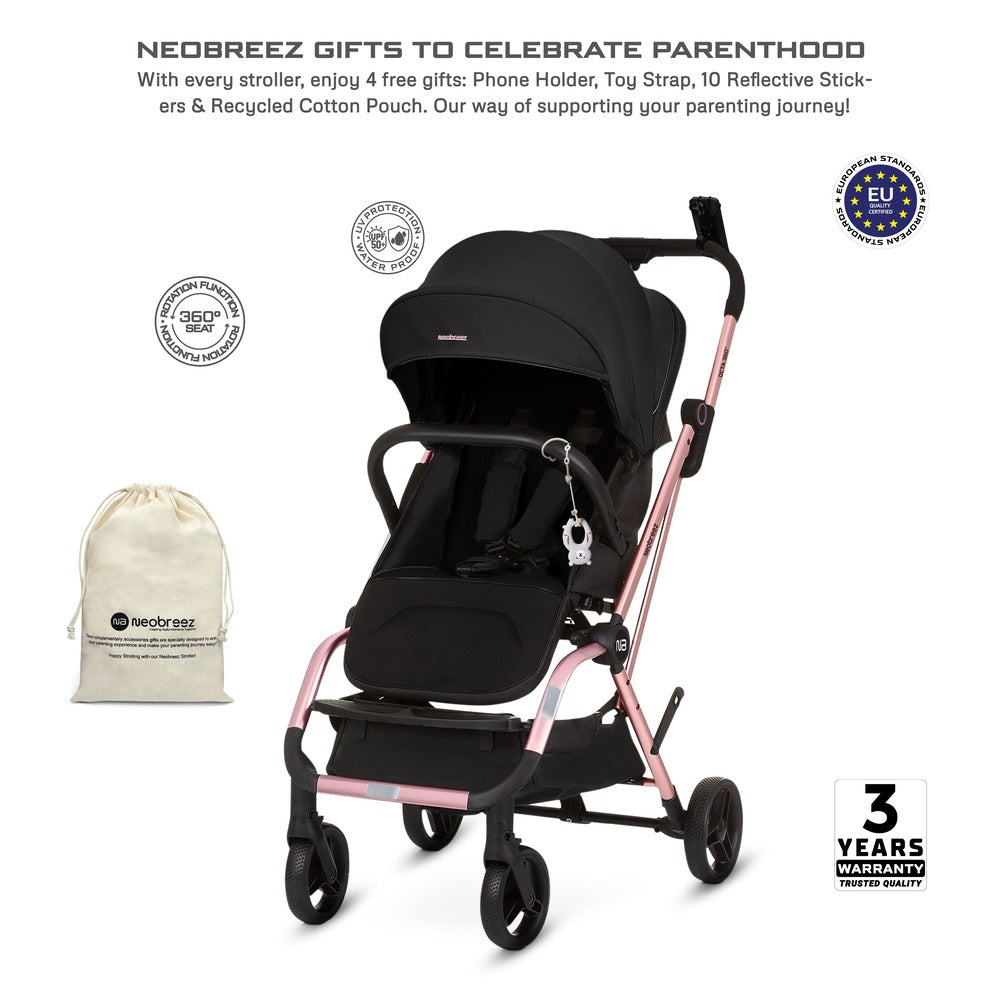 Neobreez Octa 360 Degree Rotate Lightweight Compact Travel Stroller Black