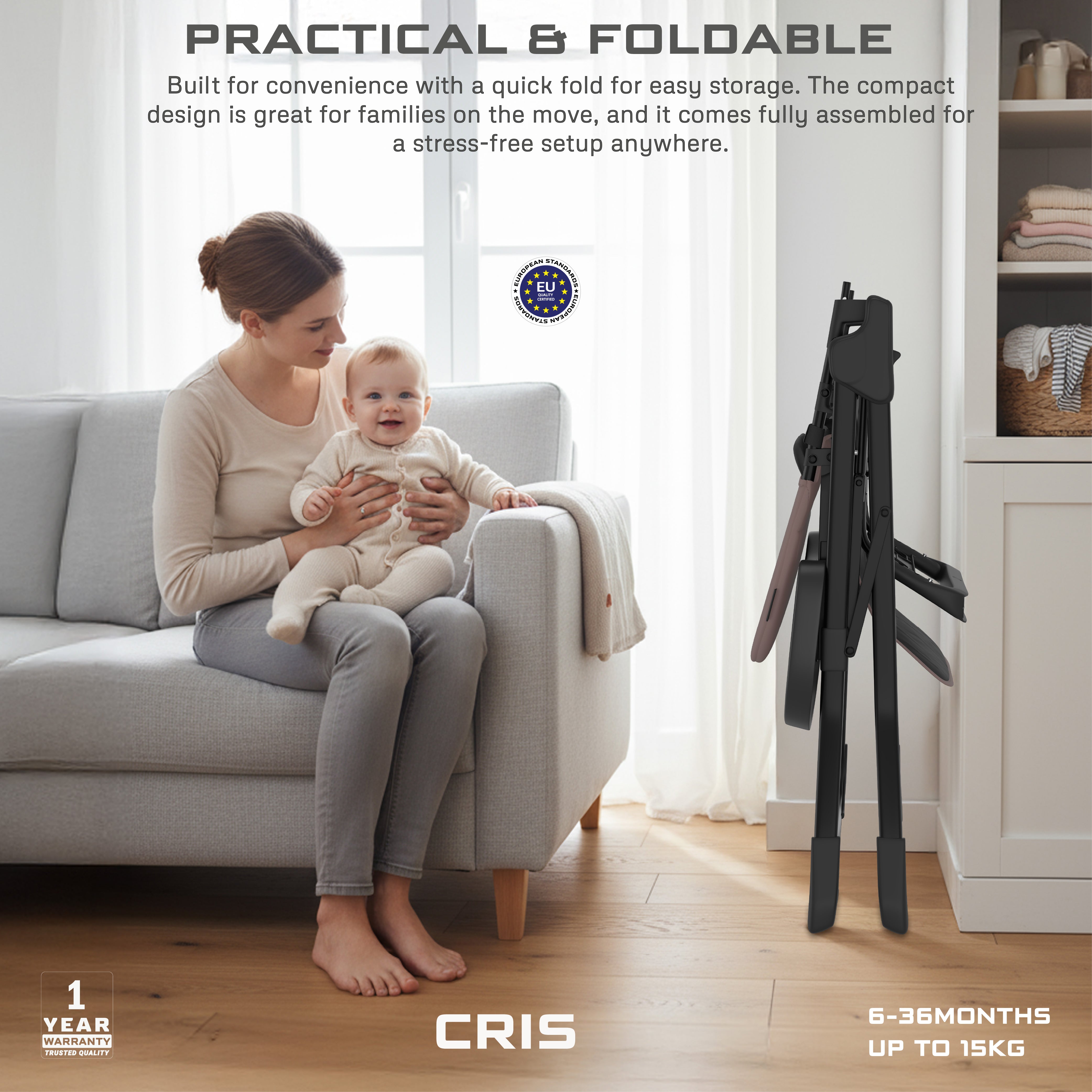 Neobreez Cris Compact Foldable Highchair For Child Brown/Black