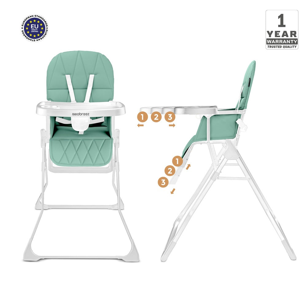 Neobreez Cris Compact Foldable Highchair For Child Green/White