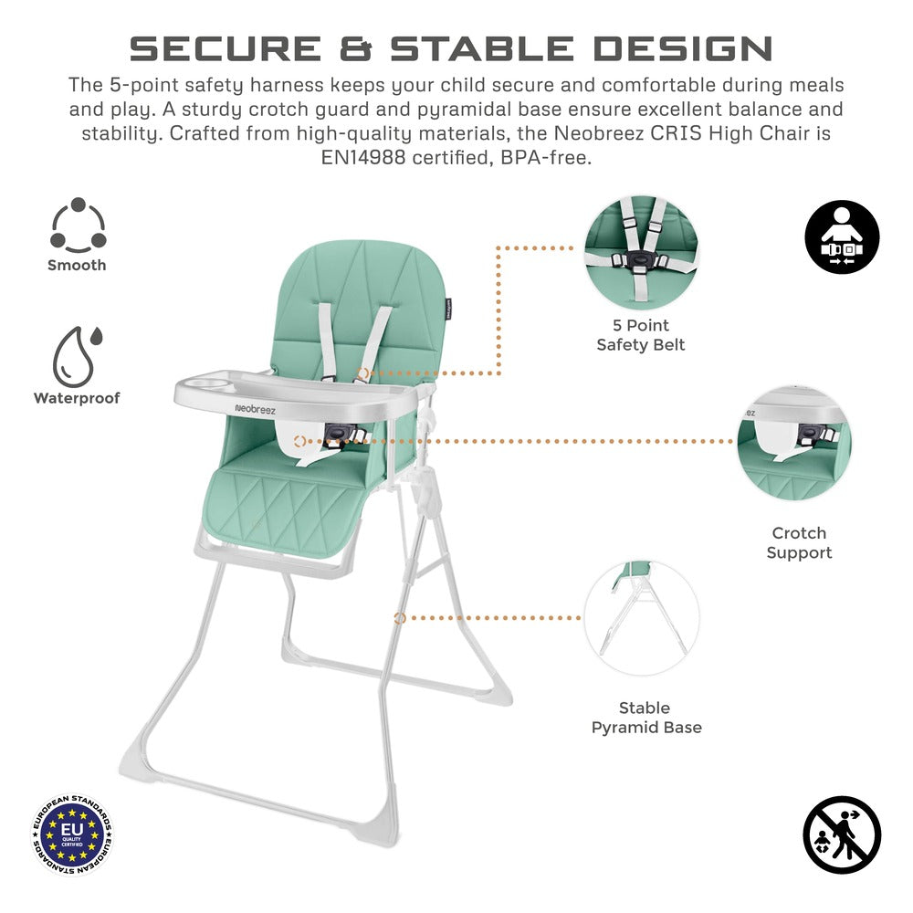 Neobreez Cris Compact Foldable Highchair For Child Green/White