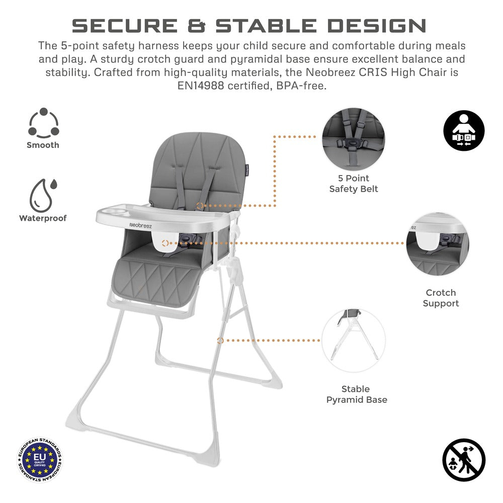 Neobreez Cris Compact Foldable Highchair For Child Grey/White