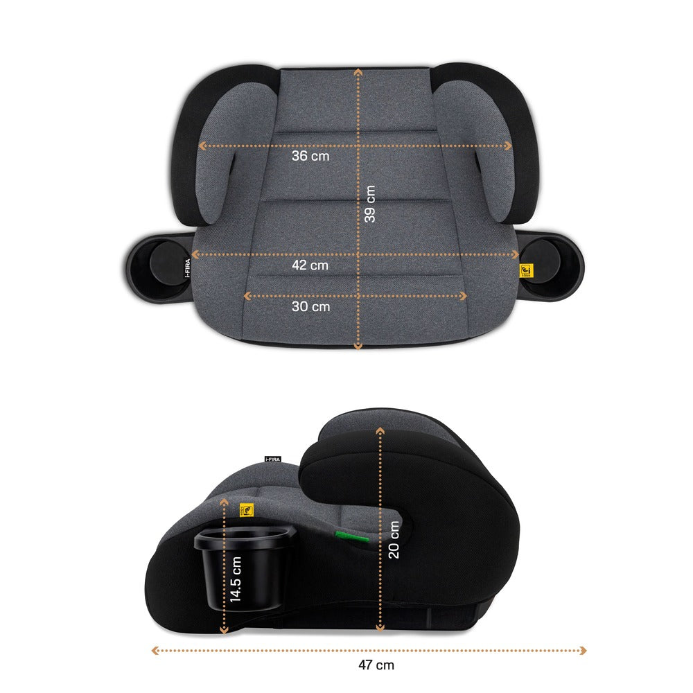 Neobreez i Fira i Size Backless Booster Seat with 2 Cup Holders Grey/Black