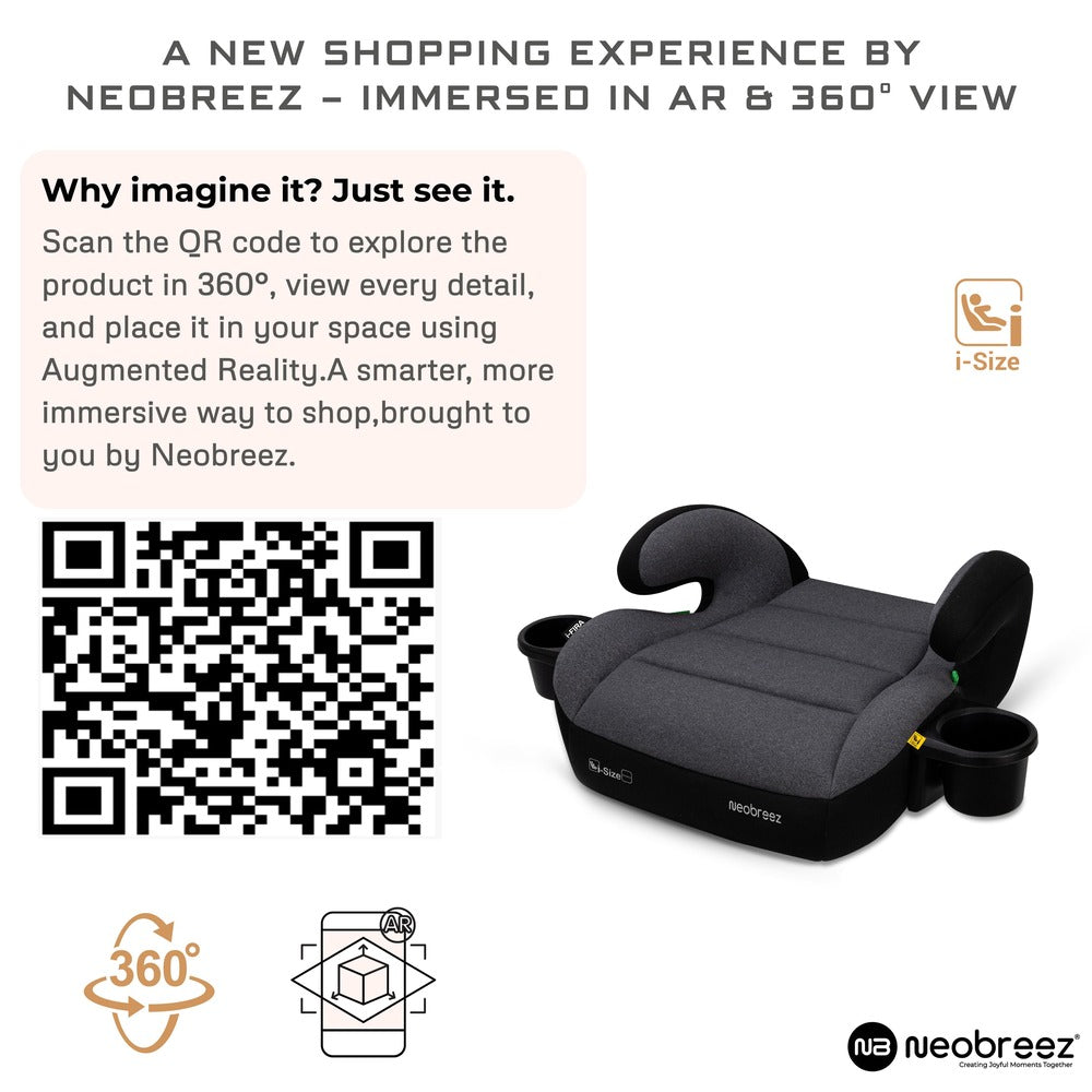 Neobreez i Fira i Size Backless Booster Seat with 2 Cup Holders Grey/Black