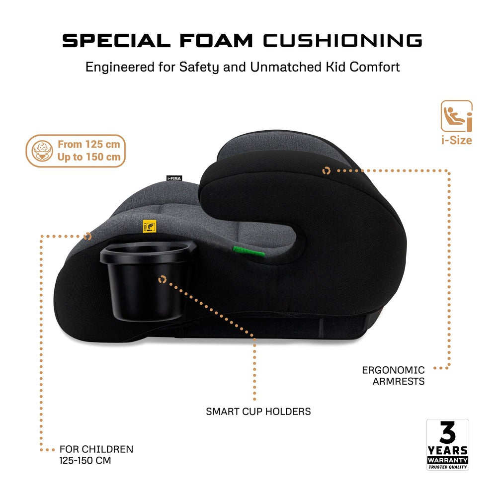 Neobreez i Fira i Size Backless Booster Seat with 2 Cup Holders Grey/Black