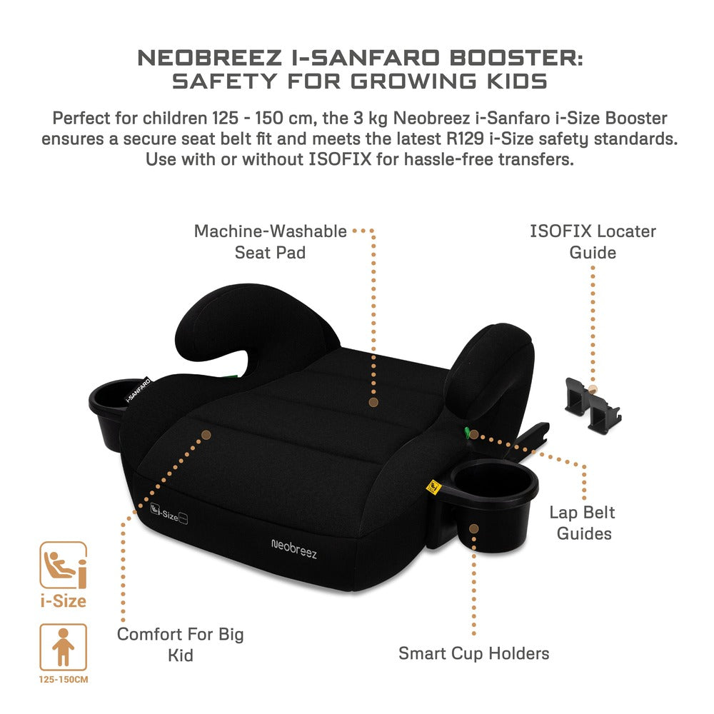 Neobreez i Sanfaro Isofix Backless Booster i Size Car Seat Black