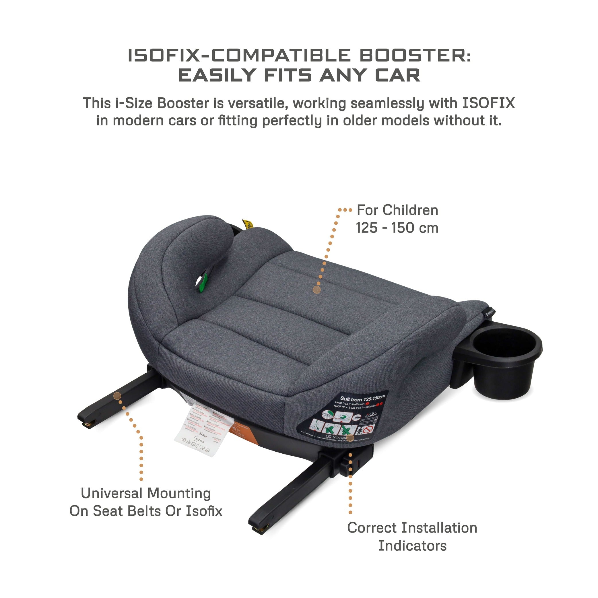 Neobreez i Sanfaro Isofix Backless Booster i Size Car Seat Grey