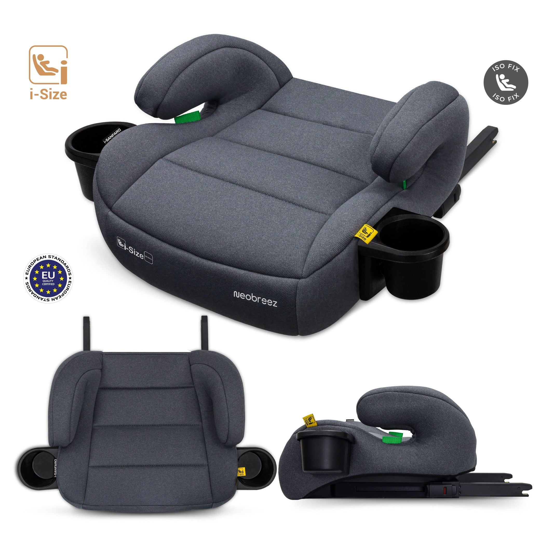 Neobreez i Sanfaro Isofix Backless Booster i Size Car Seat Grey