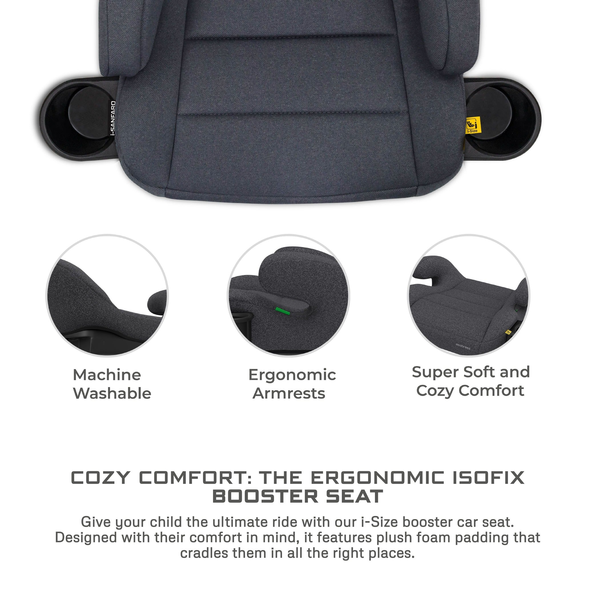 Neobreez i Sanfaro Isofix Backless Booster i Size Car Seat Grey