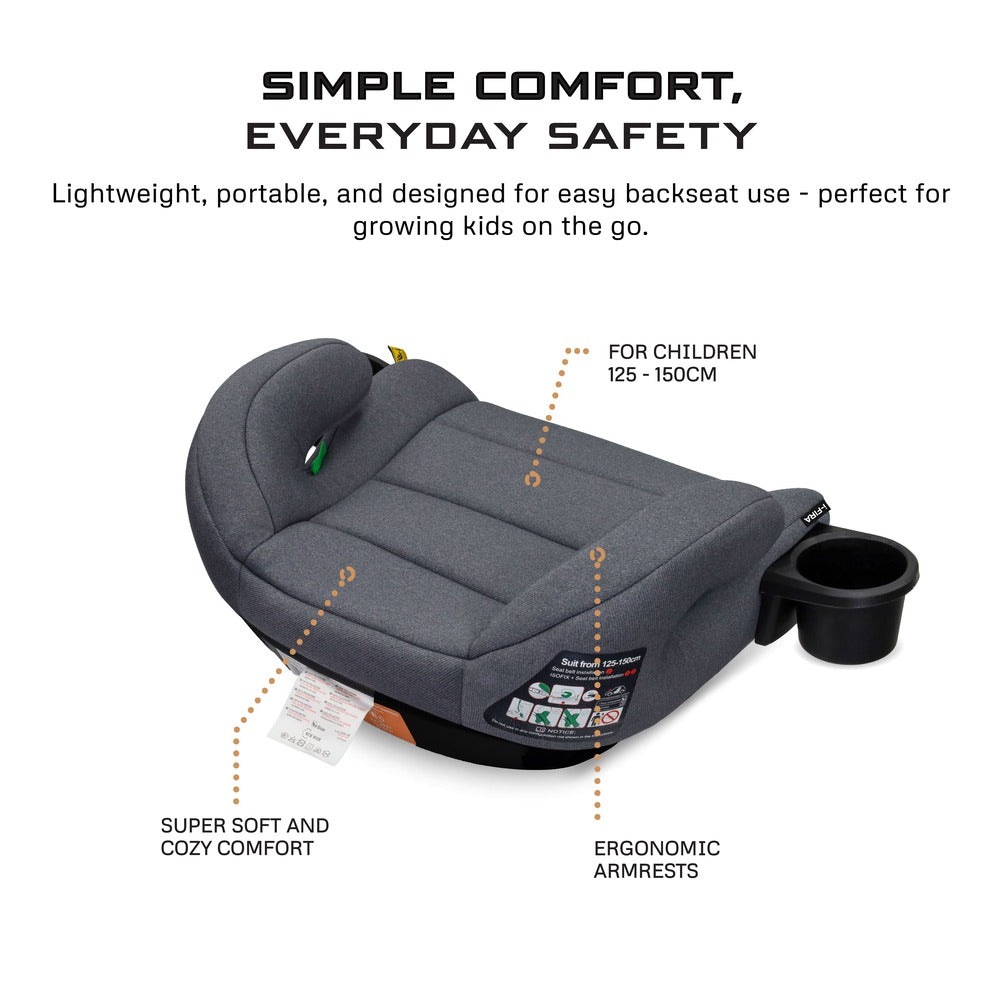 Neobreez i Fira i Size Backless Booster Seat with 2 Cup Holders Grey