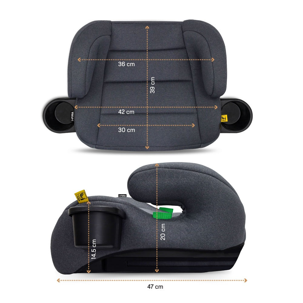 Neobreez i Fira i Size Backless Booster Seat with 2 Cup Holders Grey