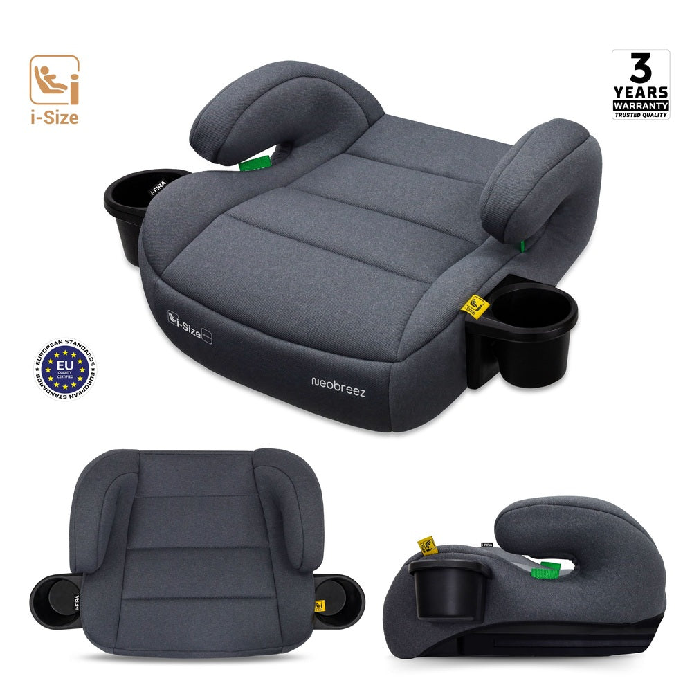 Neobreez i Fira i Size Backless Booster Seat with 2 Cup Holders Grey