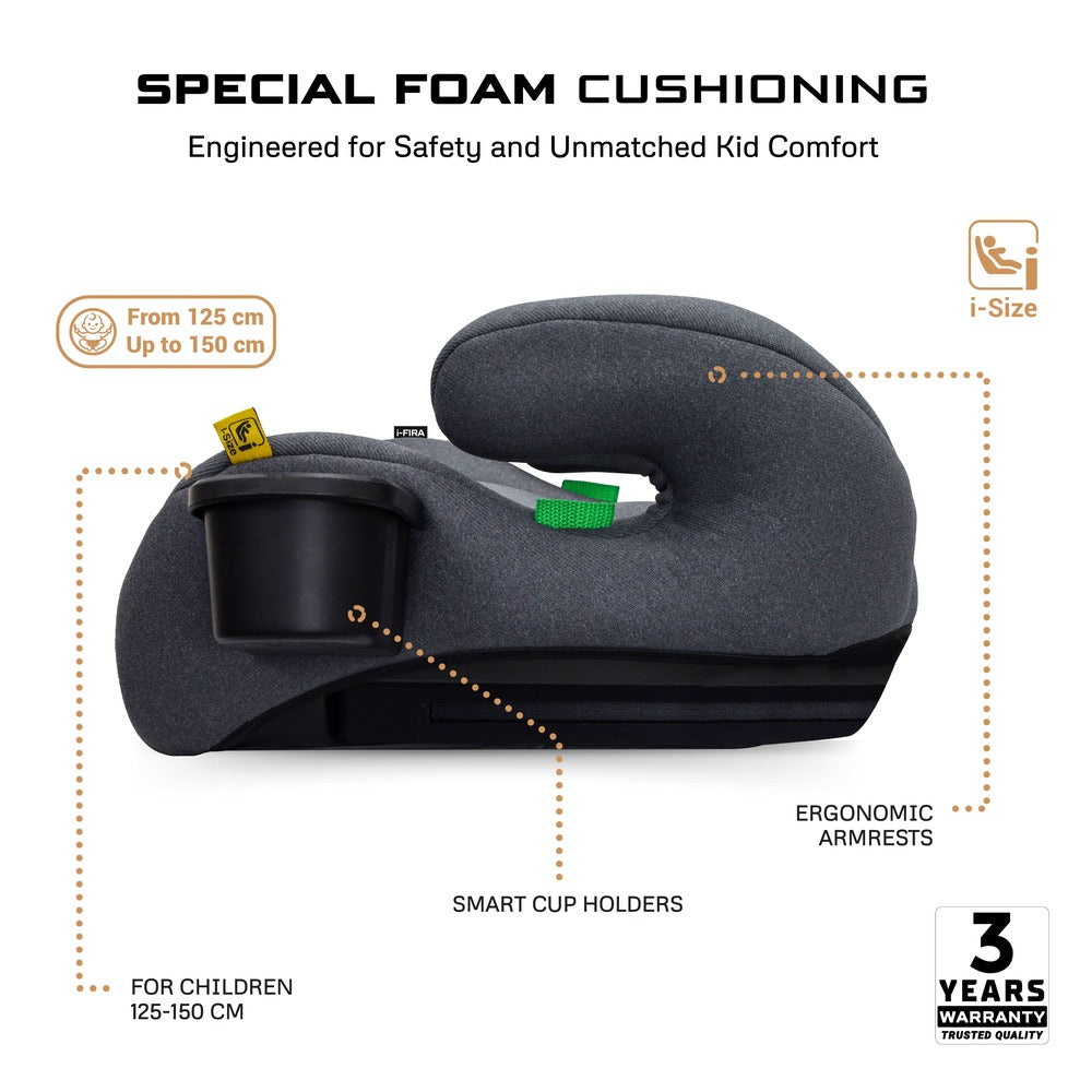 Neobreez i Fira i Size Backless Booster Seat with 2 Cup Holders Grey