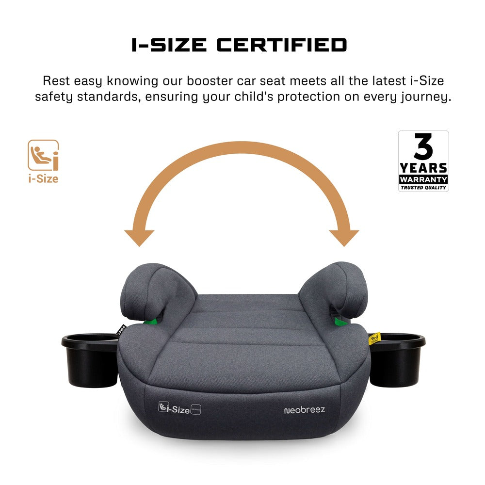 Neobreez i Fira i Size Backless Booster Seat with 2 Cup Holders Grey