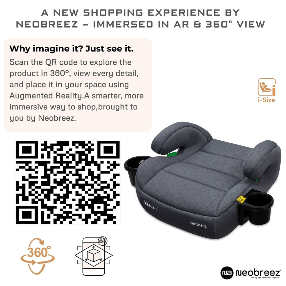 Neobreez i Fira i Size Backless Booster Seat with 2 Cup Holders Grey