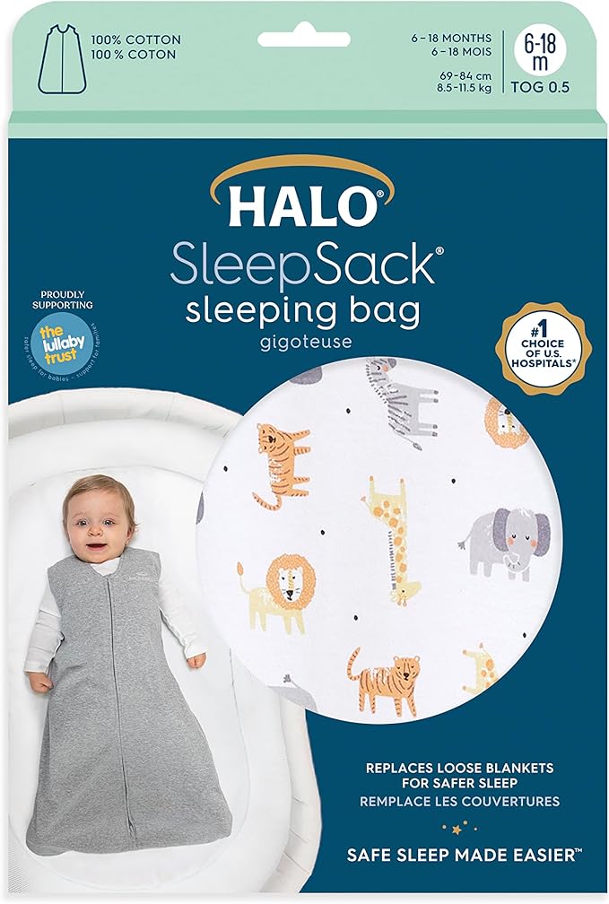 Halo Baby Sleeping Bag 0.5 Tog SleepSack 100% Cotton Jungle 6 to 18 months