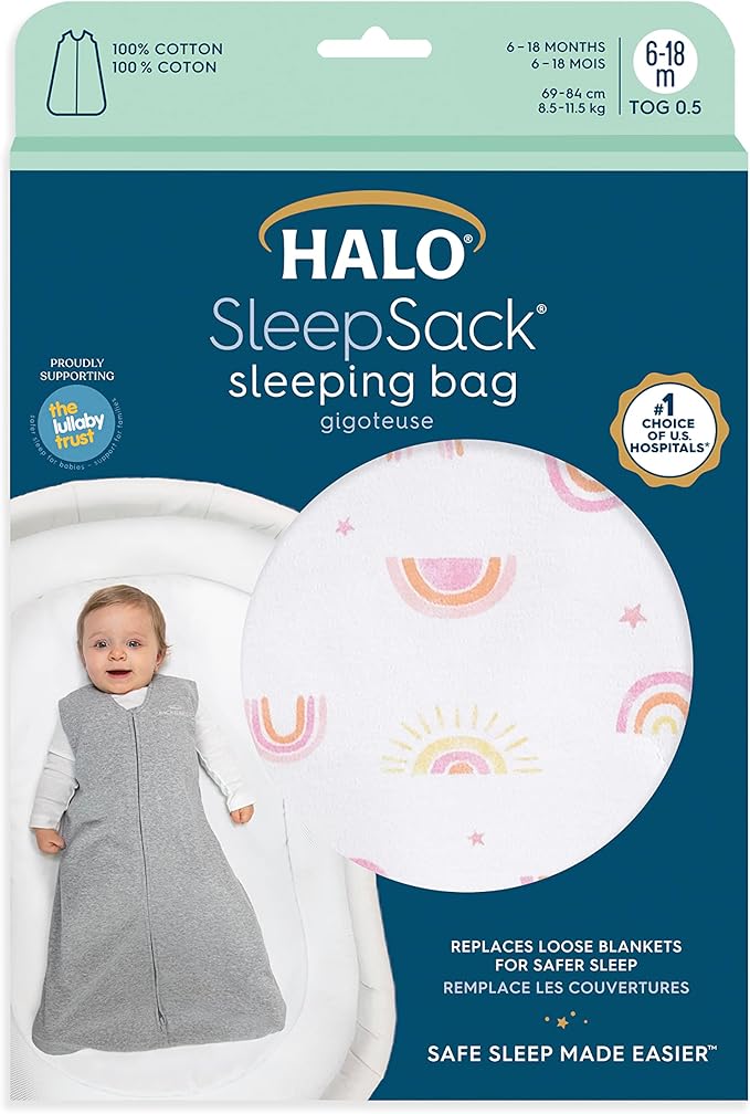 Halo Baby Sleeping Bag 0.5 Tog SleepSack 100% Cotton Sunshine Rainbows 6 to 18 months