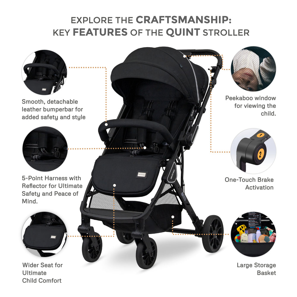 Neobreez Quint Reversible Handle Compact Travel Stroller Black