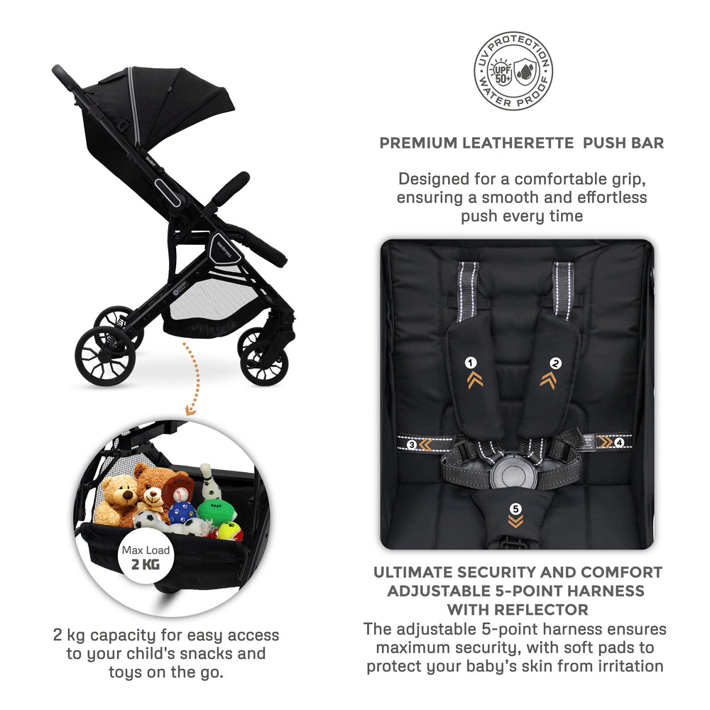 Neobreez Quint Reversible Handle Compact Travel Stroller Black