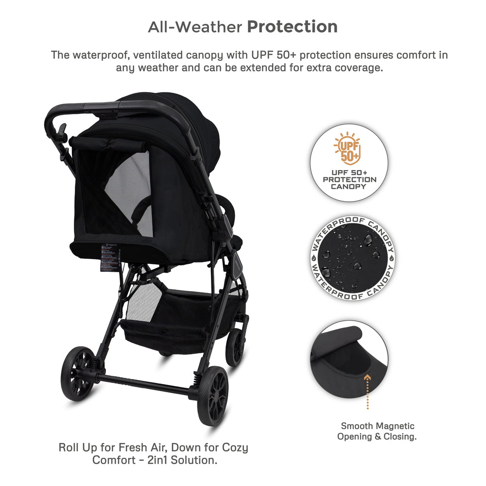 Neobreez Quint Reversible Handle Compact Travel Stroller Black