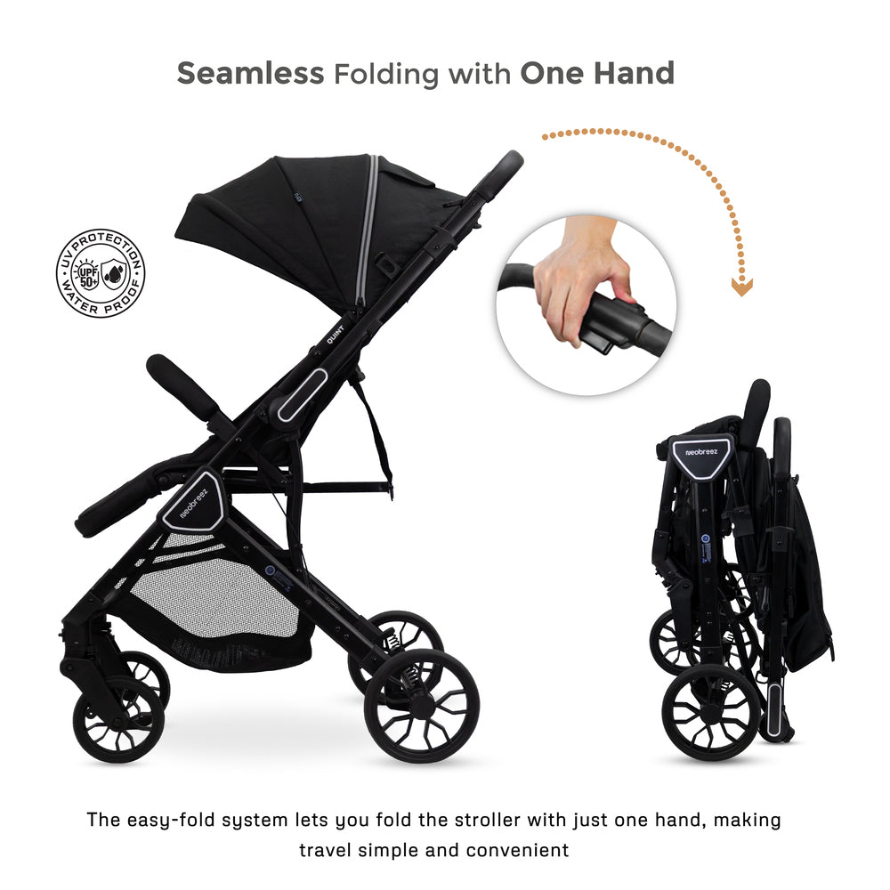 Neobreez Quint Reversible Handle Compact Travel Stroller Black