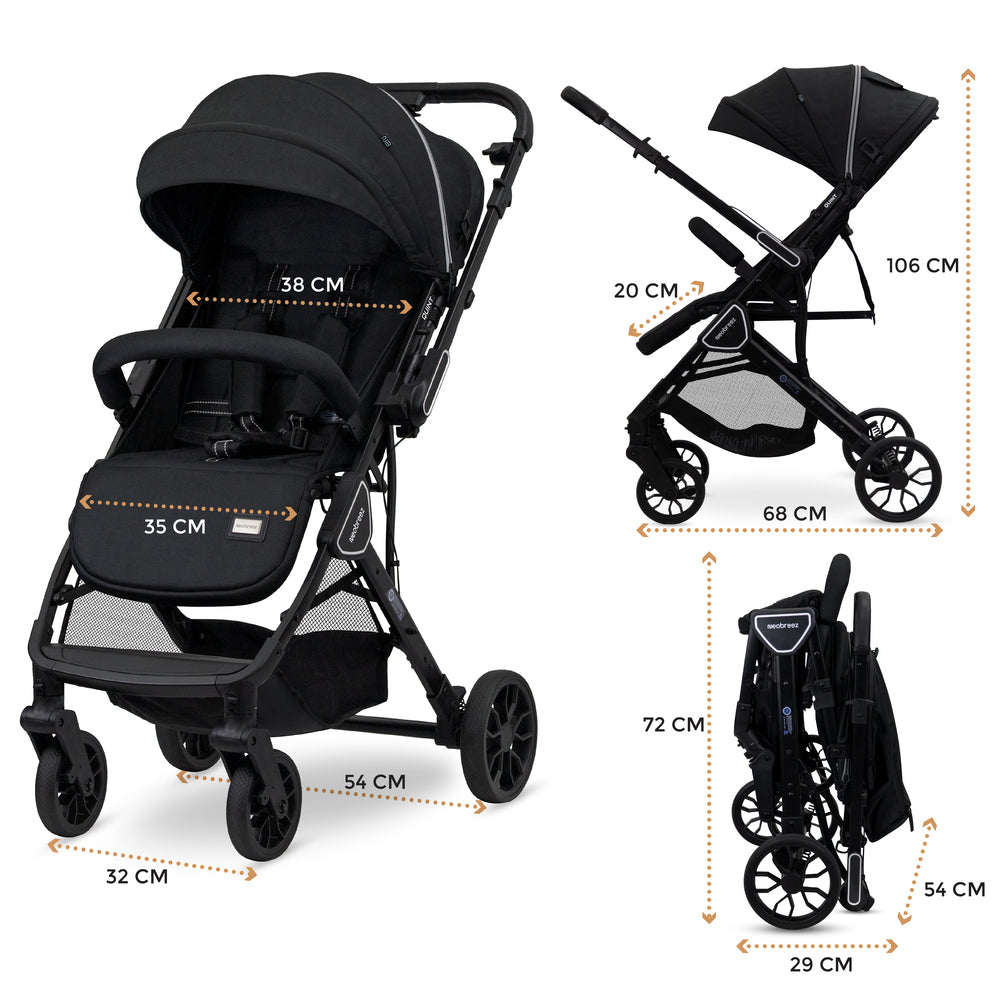 Neobreez Quint Reversible Handle Compact Travel Stroller Black