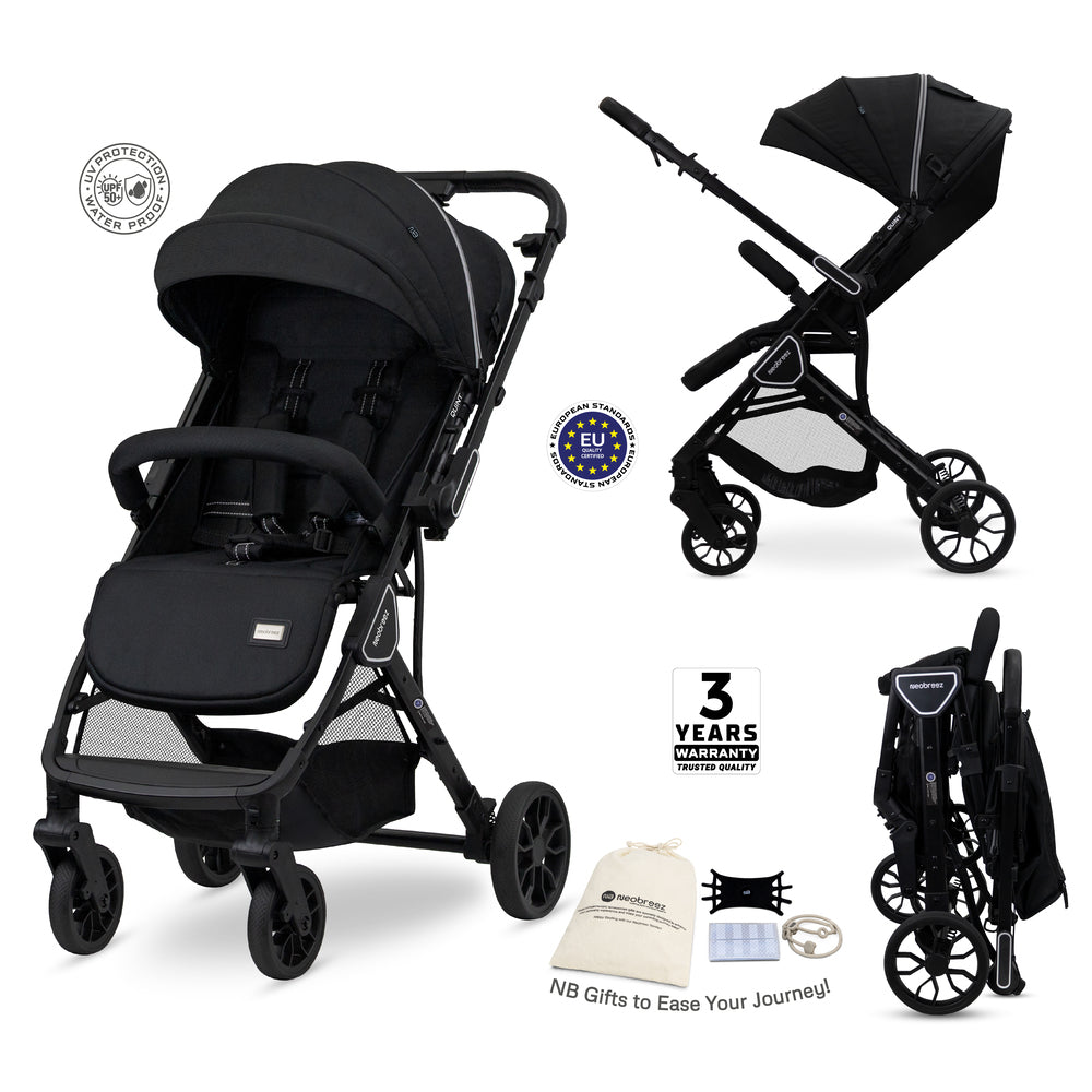 Neobreez Quint Reversible Handle Compact Travel Stroller Black