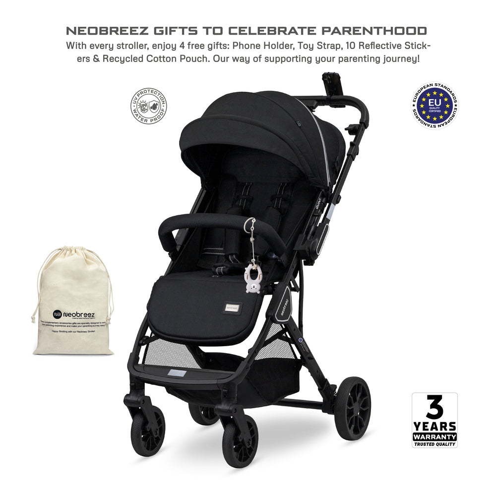 Neobreez Quint Reversible Handle Compact Travel Stroller Black