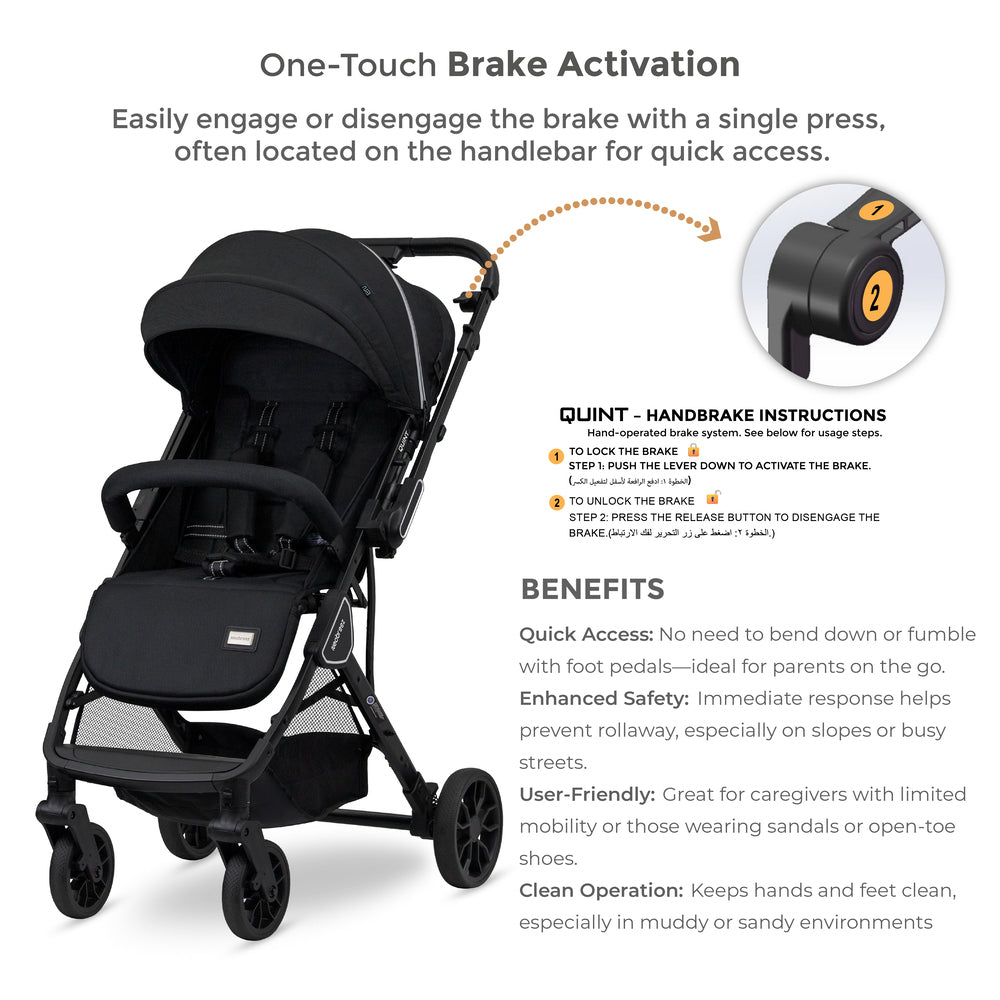 Neobreez Quint Reversible Handle Compact Travel Stroller Black