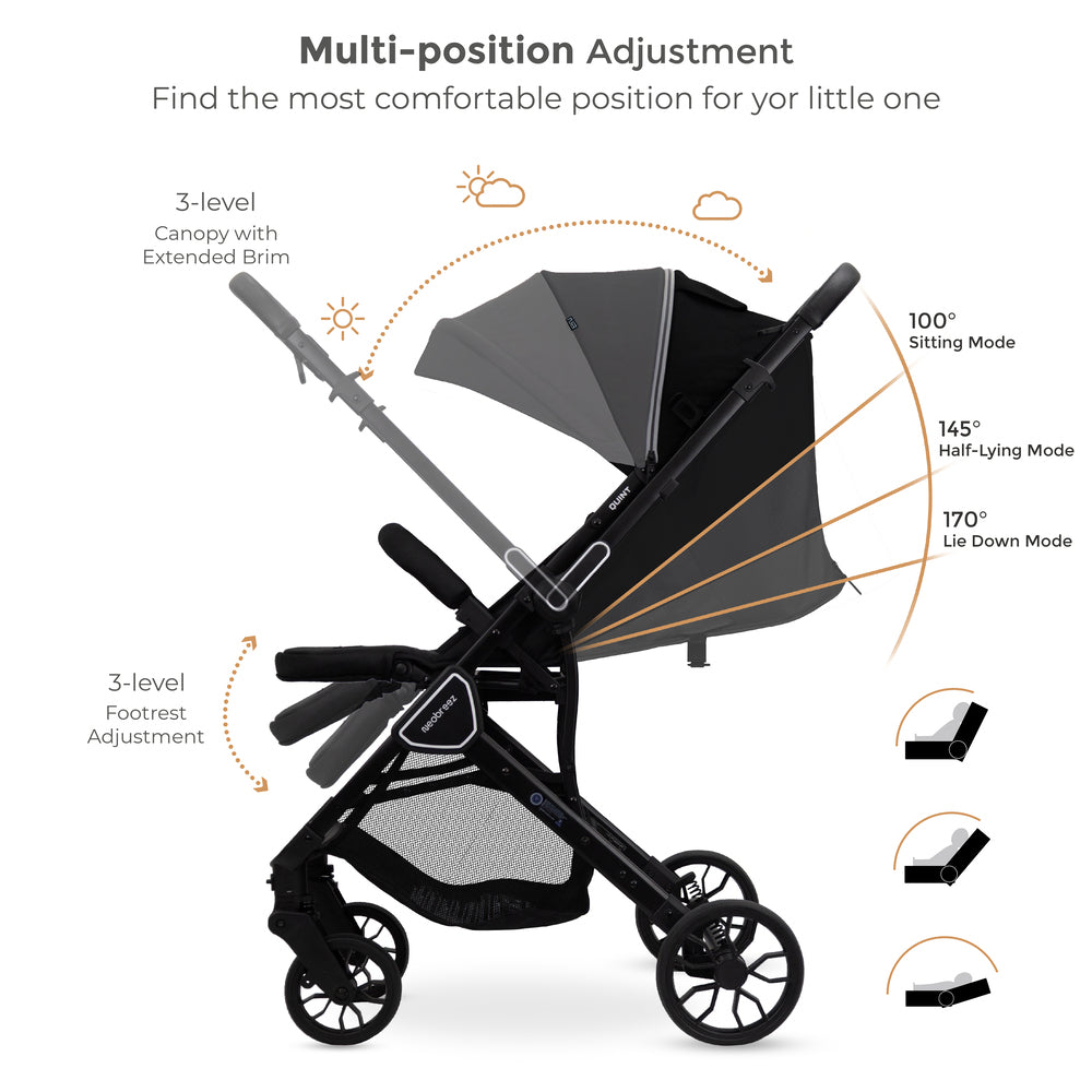 Neobreez Quint Reversible Handle Compact Travel Stroller Black