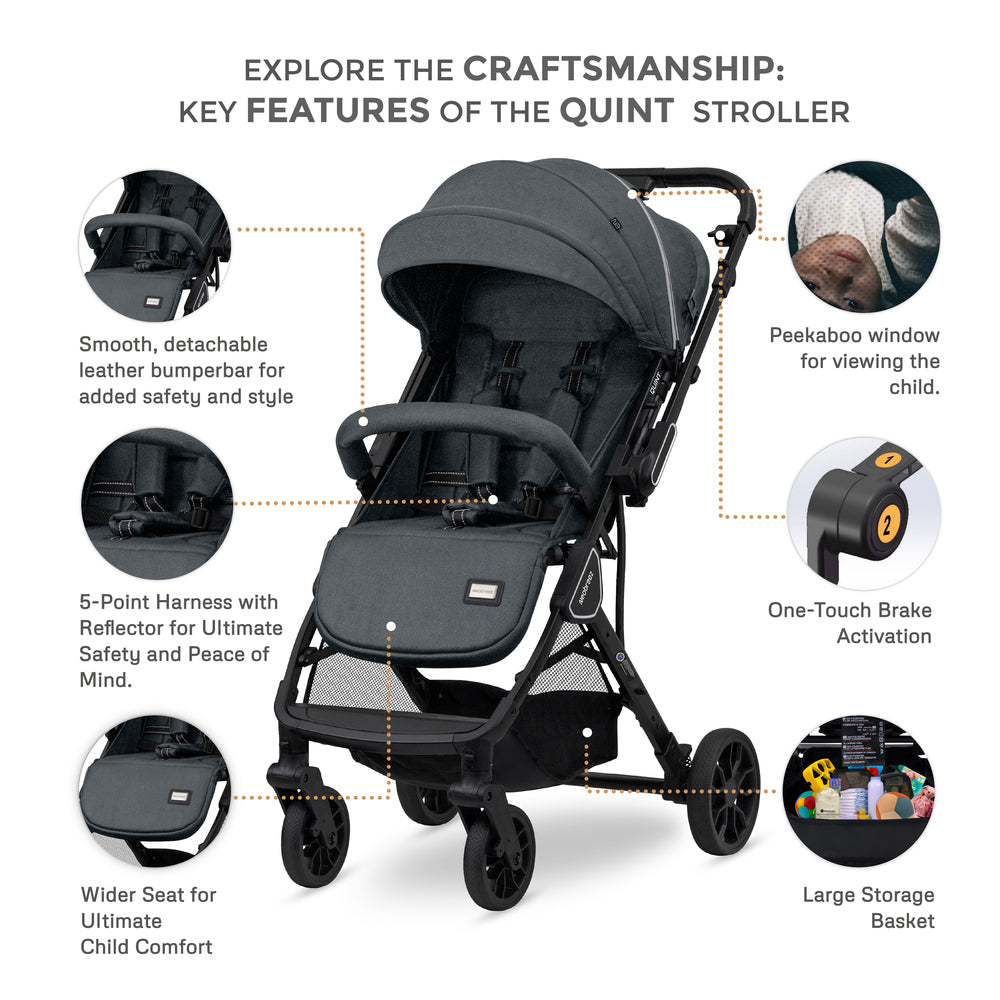 Neobreez Quint Reversible Handle Compact Travel Stroller Dark Grey