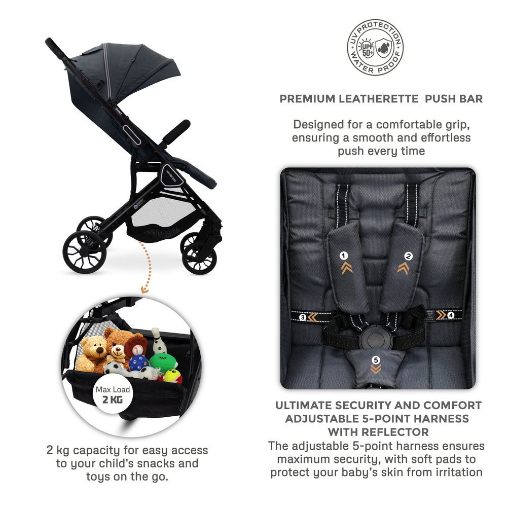 Neobreez Quint Reversible Handle Compact Travel Stroller Dark Grey