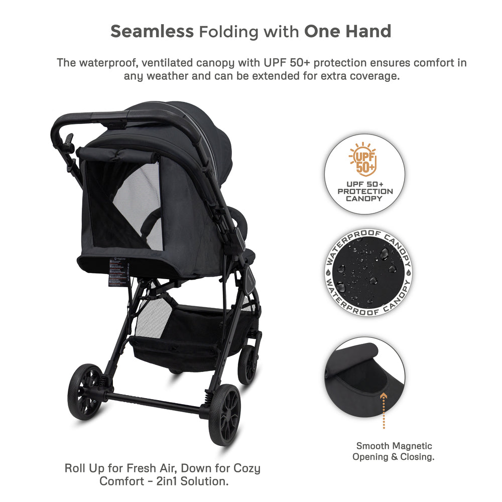 Neobreez Quint Reversible Handle Compact Travel Stroller Dark Grey