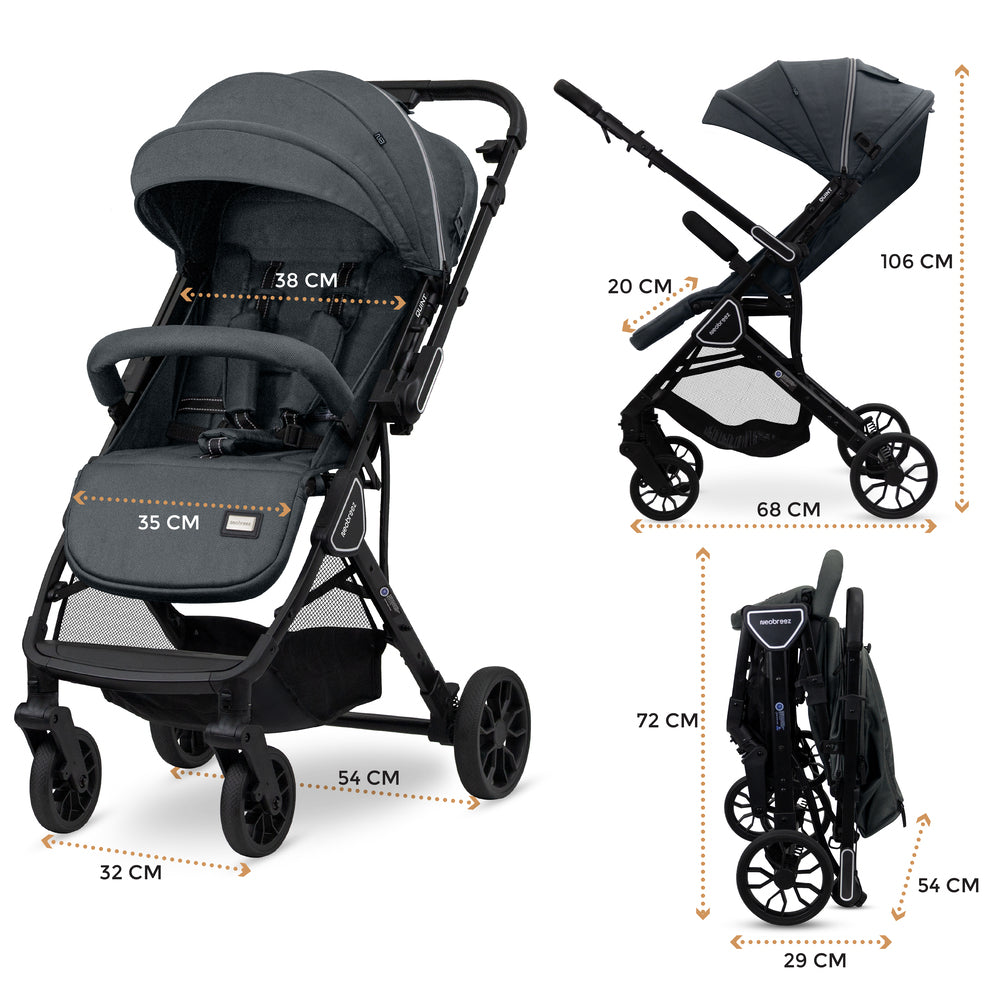 Neobreez Quint Reversible Handle Compact Travel Stroller Dark Grey